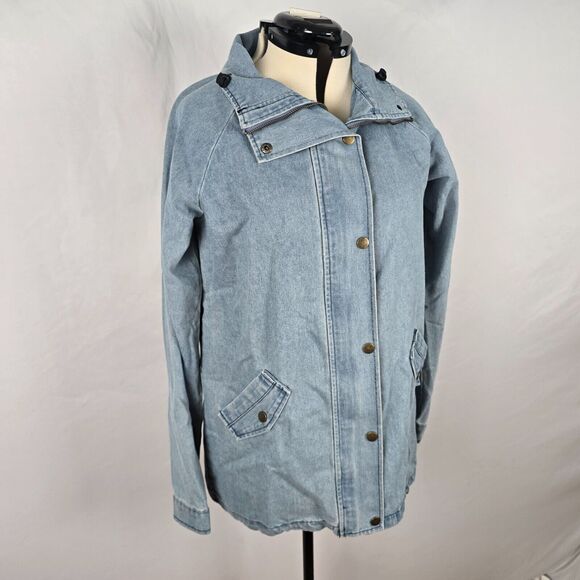 Zaful Forever Young Denim Jacket Women's XXL Lt Blue Zip Snap Patch Collar NWT - Picture 16 of 16